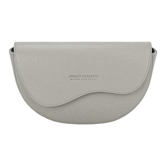 RB1027BO | Women's Rounded Bandolier Bag in Genuine Leather Made in Italy. Removable and adjustable leather shoulder strap. Polished Nickel hardware - Ice color - Dimensions: 25 x 15 x 9 cm.-1