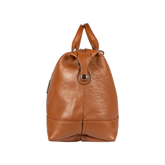 RB1029S | Made in Italy Genuine Leather Travel Duffle Bag with Adjustable and Removable Shoulder Strap. Zipper Closure and Shiny Nickel Metal Accessories - Cognac Color - Dimensions: cm 57 x 26 x 24-1
