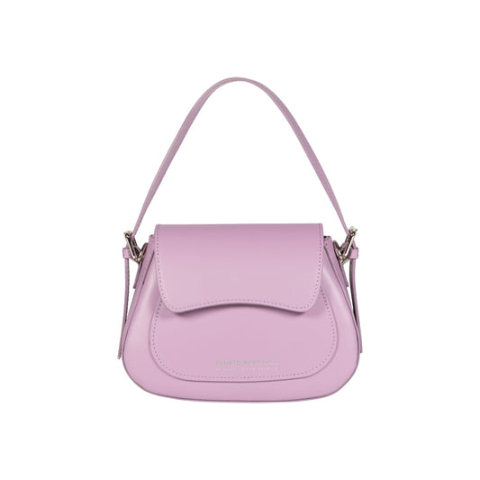 RB1030CI | EMMA Women's Shoulder Bag with flap in Genuine Leather Made in Italy. Shiny Silver metal hardware - Lilac color - Dimensions: cm 24 x 18 x 9 + 14.5 (Handle light)-0