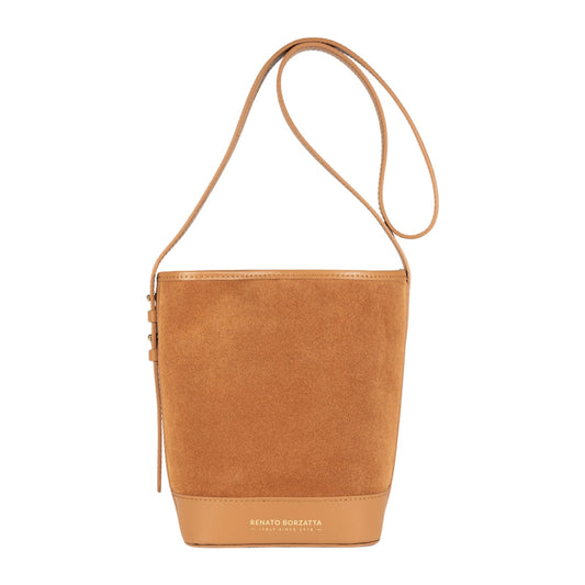 RB1031CQ | BRENDA Genuine Leather Women's Bucket Bag Made in Italy. Shiny Gold metal hardware - Leather color - Dimensions: 25 x 23.5 x 17 cm.-0