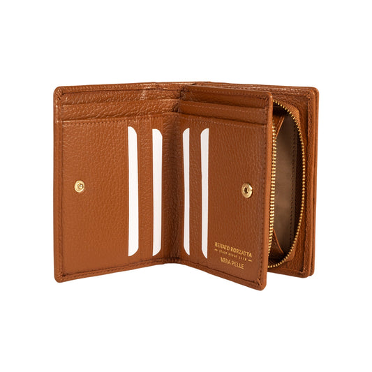 RB1080GS | Women's Wallet Made in Italy in Genuine Dollaro Grain Leather. Cognac Color. Dimensions (closed): 13 x 9 x 2.5 cm-1