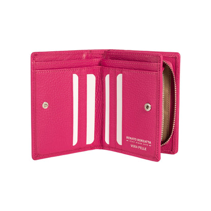 RB1080SBE | Women's Wallet Made in Italy in Genuine Dollar Grain Leather. Color: Fuchsia. Dimensions (closed): 13 x 9 x 2.5 cm-1