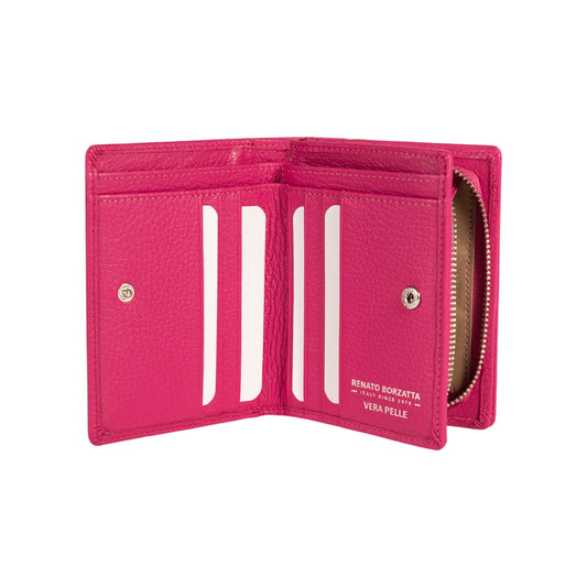 RB1080SBE | Women's Wallet Made in Italy in Genuine Dollar Grain Leather. Color: Fuchsia. Dimensions (closed): 13 x 9 x 2.5 cm-1
