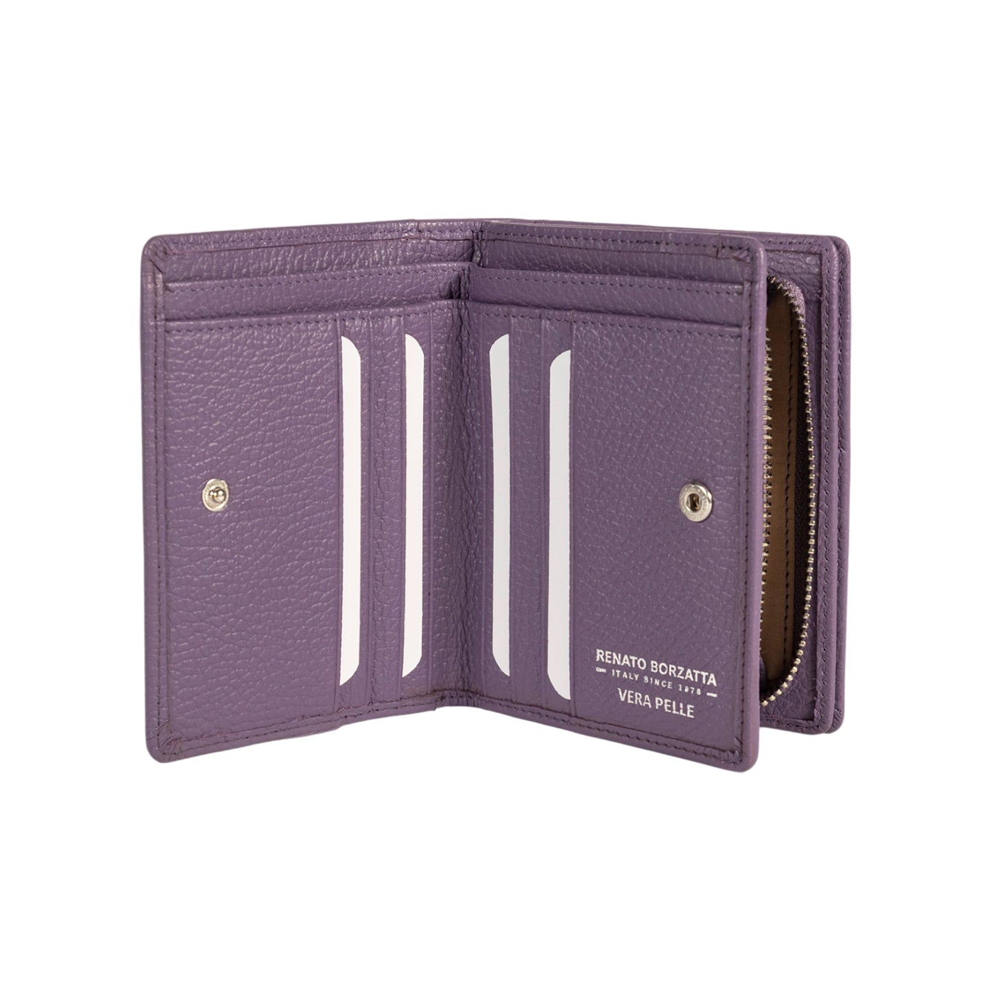 RB1080SY | Women's Wallet Made in Italy in Genuine Dollar Grain Leather. Color: Purple. Dimensions (closed): 13 x 9 x 2.5 cm-1