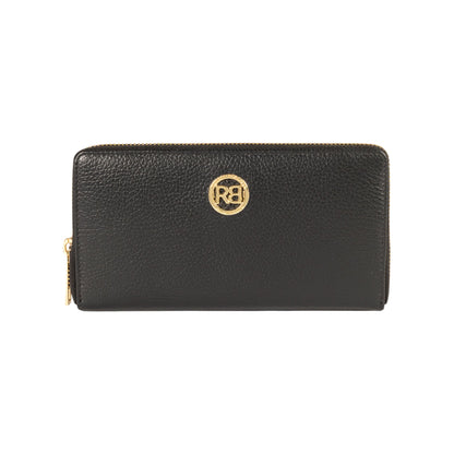 RB1081GA | Women's zip-up wallet, Made in Italy in genuine grained leather. Color: Black. Dimensions: 20 x 10 x 2.5 cm.-0