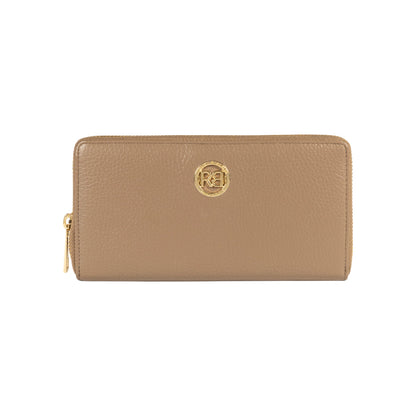 RB1081GAQ | Women's zip-up wallet made in Italy in genuine grained leather. Taupe color. Dimensions: 20 x 10 x 2.5 cm.-0