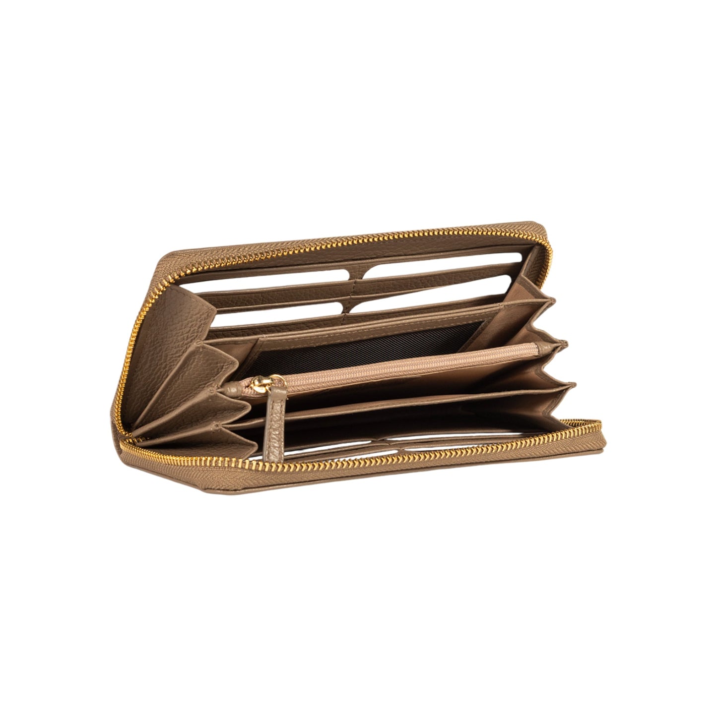 RB1081GAQ | Women's zip-up wallet made in Italy in genuine grained leather. Taupe color. Dimensions: 20 x 10 x 2.5 cm.-2