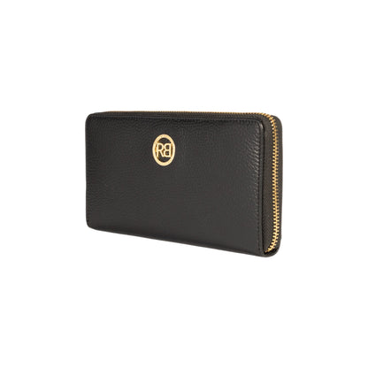 RB1081GA | Women's zip-up wallet, Made in Italy in genuine grained leather. Color: Black. Dimensions: 20 x 10 x 2.5 cm.-1