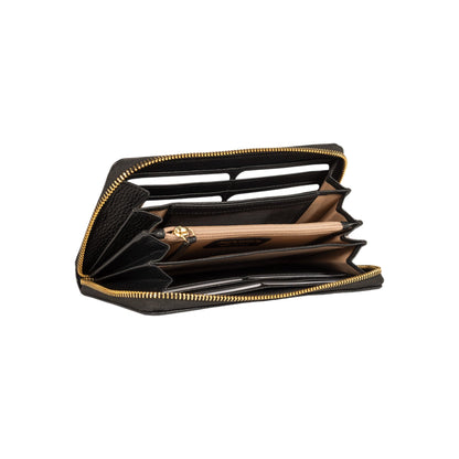 RB1081GA | Women's zip-up wallet, Made in Italy in genuine grained leather. Color: Black. Dimensions: 20 x 10 x 2.5 cm.-2