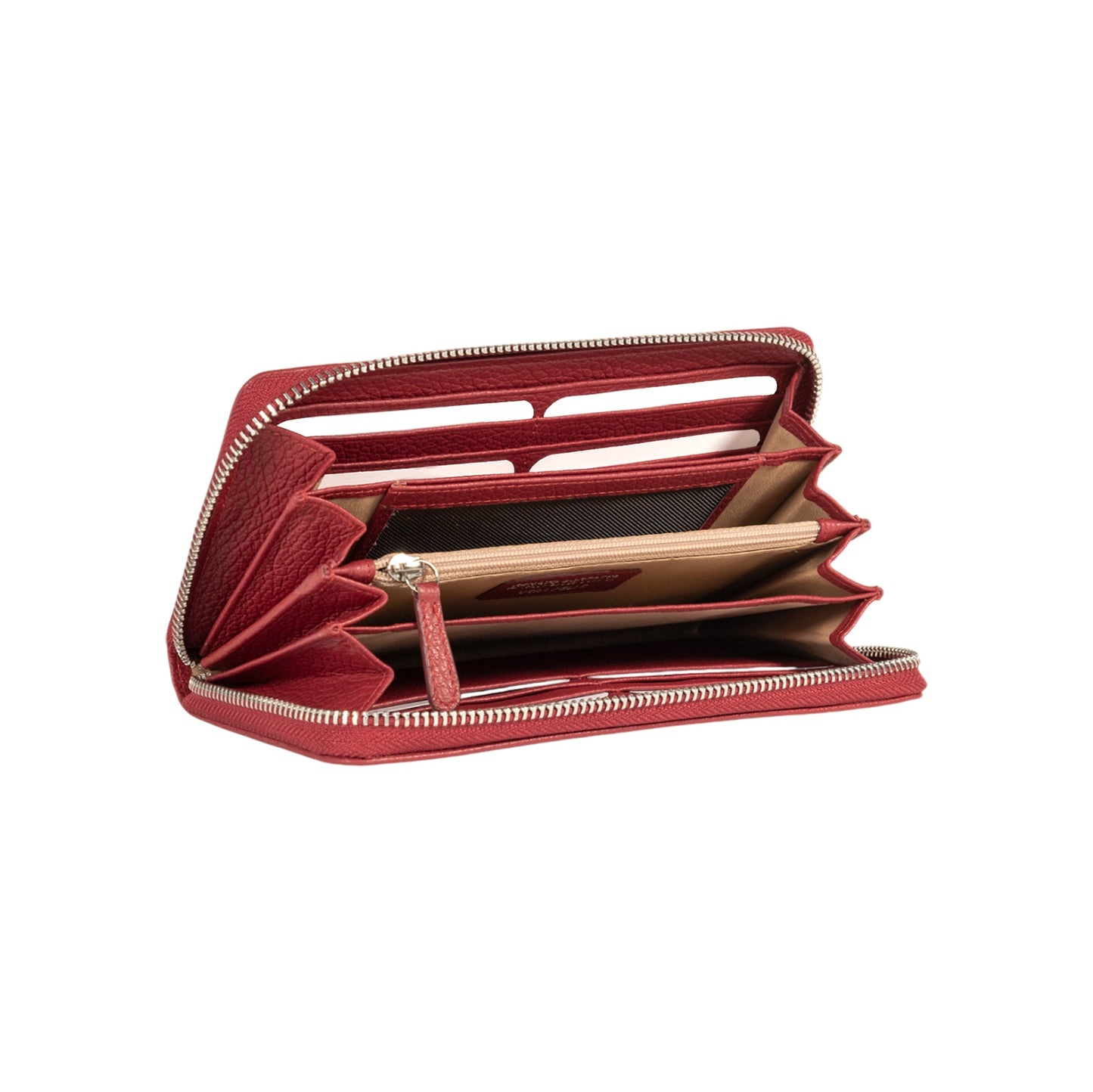 RB1081SQ | Women's zip-up wallet, Made in Italy in genuine grained leather. Ruby color. Dimensions: 20 x 10 x 2.5 cm.-2