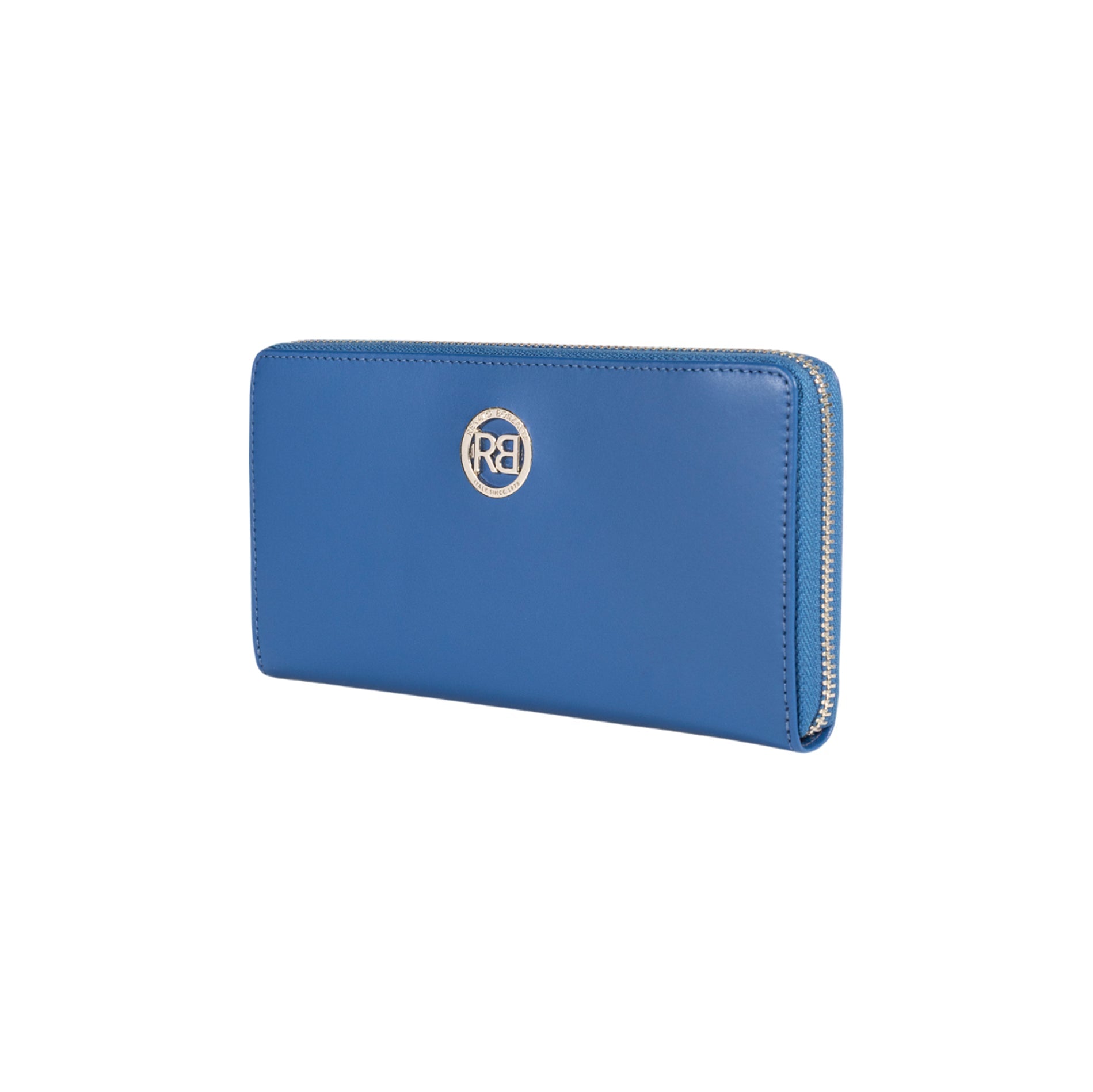 RB1084SCH | Women's zippered wallet made in Italy in smooth, matte genuine leather. Color: Royal Blue. Dimensions: 20 x 10 x 2.5 cm.-1