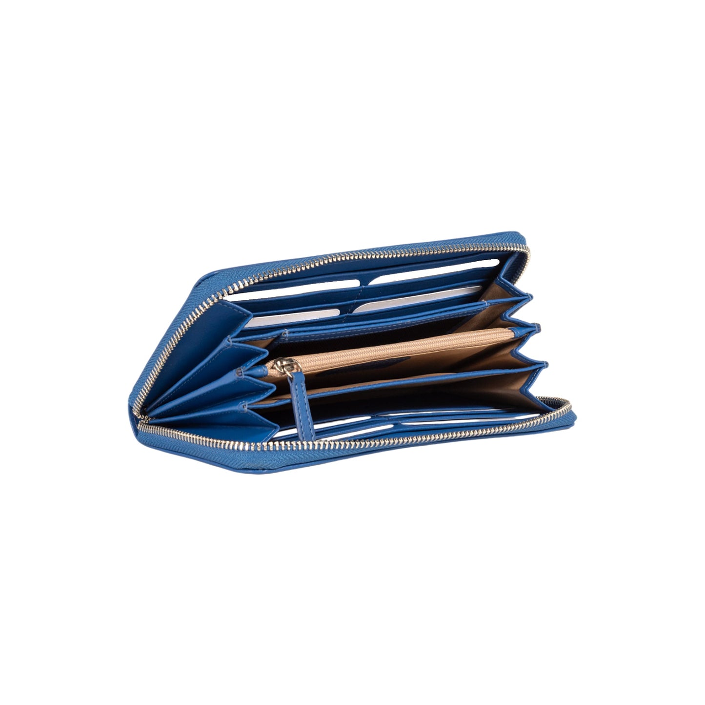RB1084SCH | Women's zippered wallet made in Italy in smooth, matte genuine leather. Color: Royal Blue. Dimensions: 20 x 10 x 2.5 cm.-2