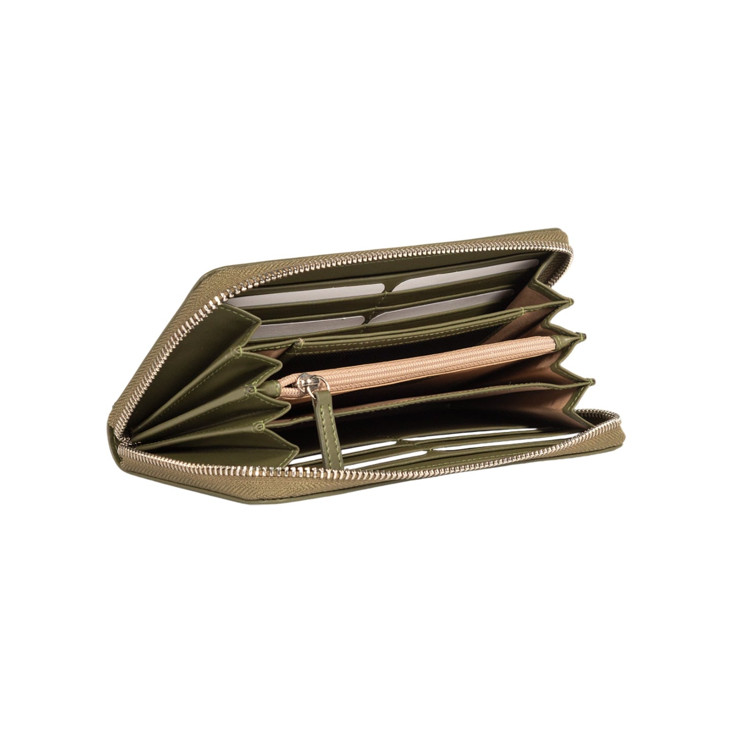 RB1084SE | Women's zippered wallet made in Italy in smooth, matte genuine leather. Color: Green. Dimensions: 20 x 10 x 2.5 cm.-2