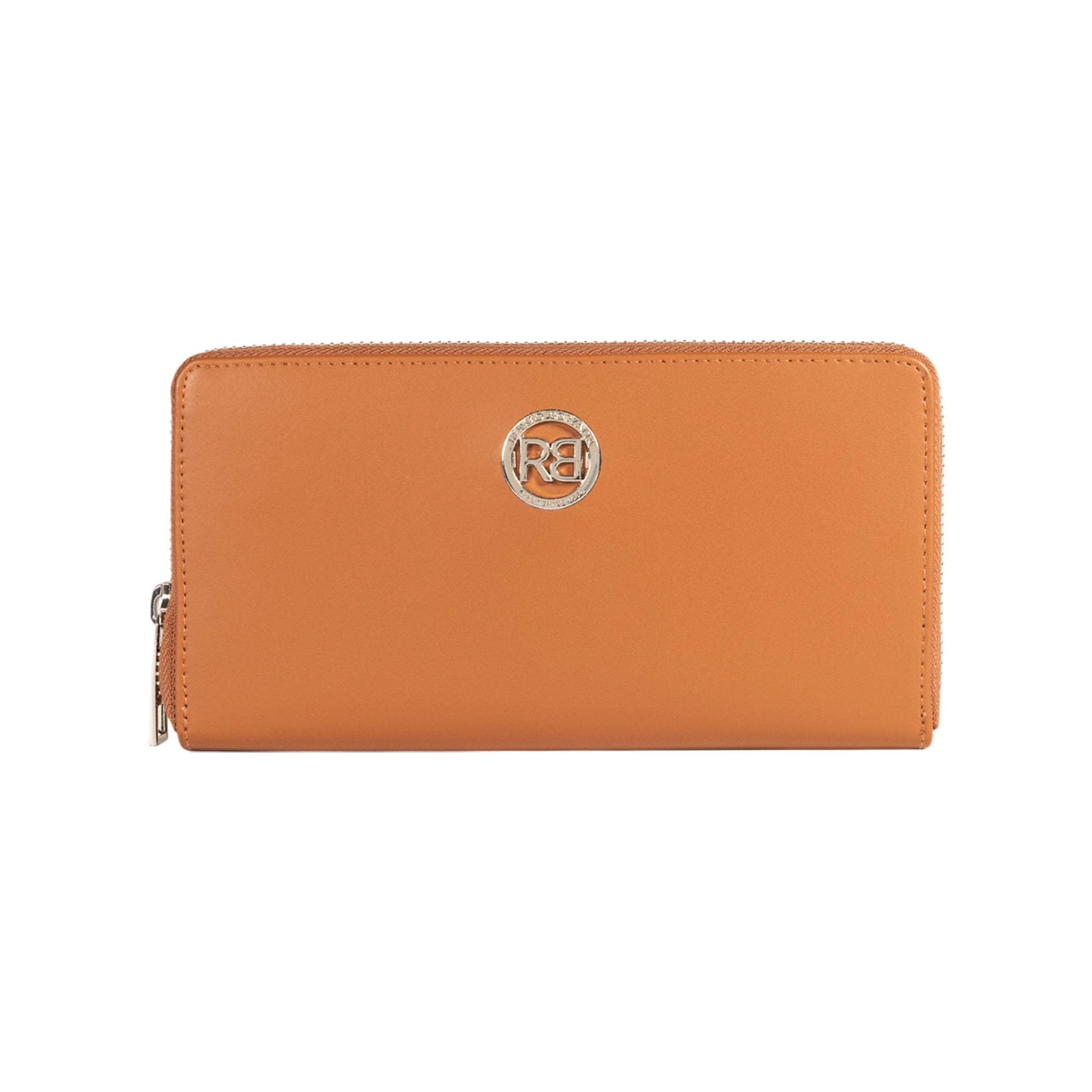 RB1084SS | Women's zippered wallet made in Italy in smooth, matte genuine leather. Cognac color. Dimensions: 20 x 10 x 2.5 cm-0