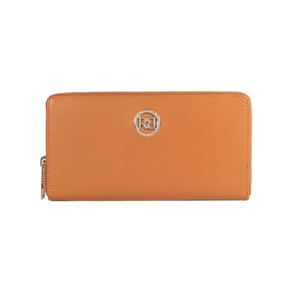 RB1084SS | Women's zippered wallet made in Italy in smooth, matte genuine leather. Cognac color. Dimensions: 20 x 10 x 2.5 cm-0