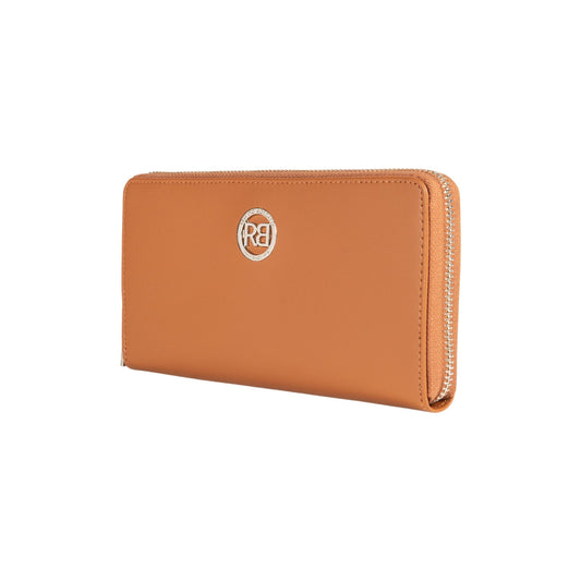 RB1084SS | Women's zippered wallet made in Italy in smooth, matte genuine leather. Cognac color. Dimensions: 20 x 10 x 2.5 cm-1