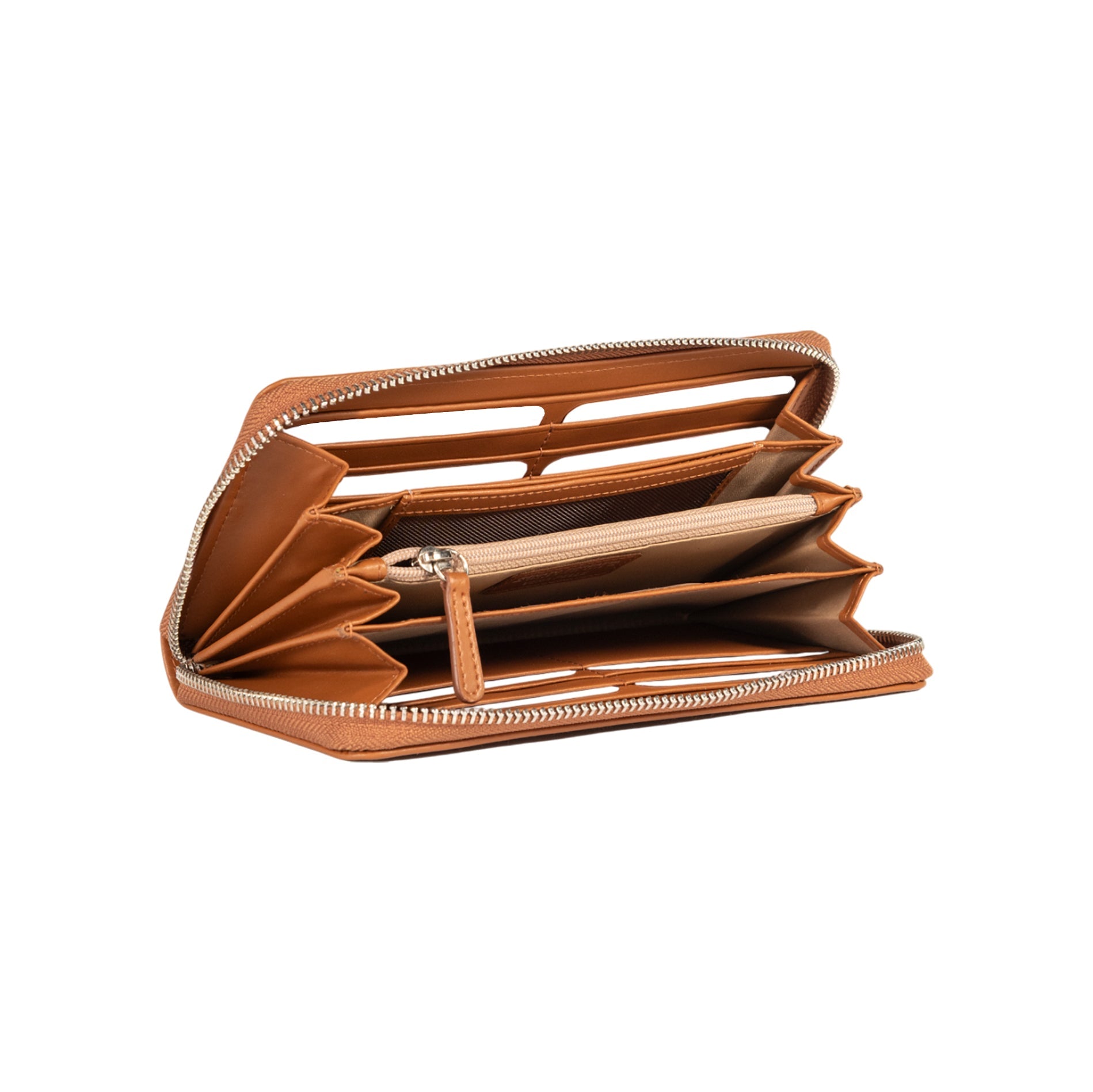 RB1084SS | Women's zippered wallet made in Italy in smooth, matte genuine leather. Cognac color. Dimensions: 20 x 10 x 2.5 cm-2