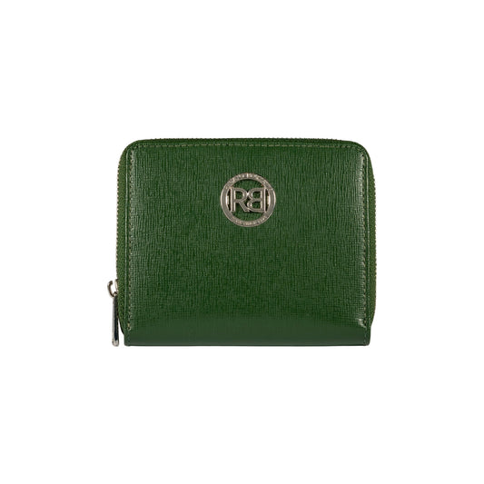 RB1086E | Women's Zip Around Wallet Made in Italy in Genuine Saffiano Leather. Polished Silver Metal Hardware. Green Color. Dimensions (closed): 10 x 12 x 2 cm-0