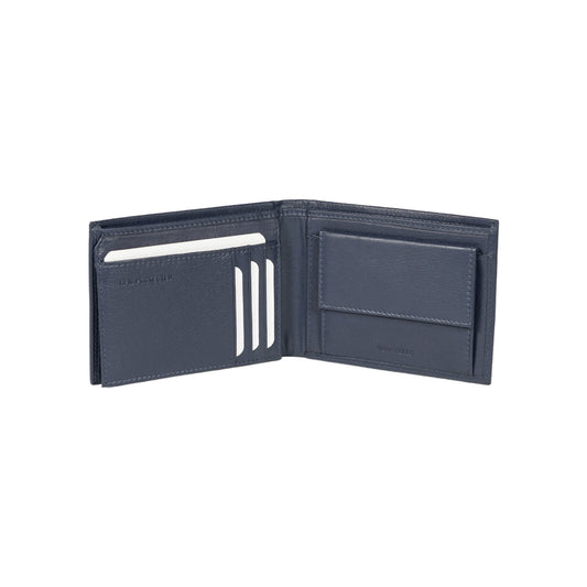 RB12004D | Men's folded wallet in genuine full-grain leather, with light grain. Blue color. RFID protection. Size when closed: 12.5 x 9.5 x 2 cm. Packaging: gift box bottom/cover-1