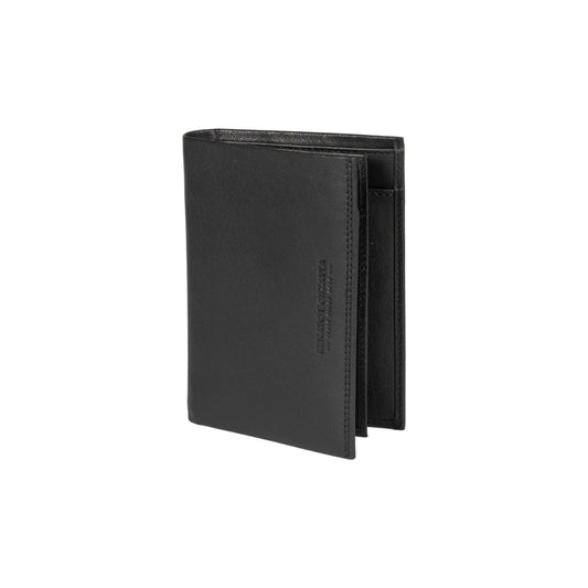 RB12009A | Men's flap pocket wallet in genuine full-grain leather, with light grain. Black color. RFID protection. Size when closed: 9.5 x 13 x 2 cm. Packaging: gift box bottom/cover-0