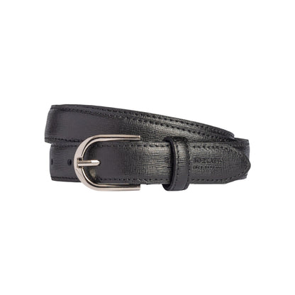 RB4016A | Women's Belt Made in Italy in Genuine Saffiano Leather. Polished Silver Buckle. Color: Black. Dimensions: 115 x 2.5 x 0.5 cm (waistline 100 cm)-0