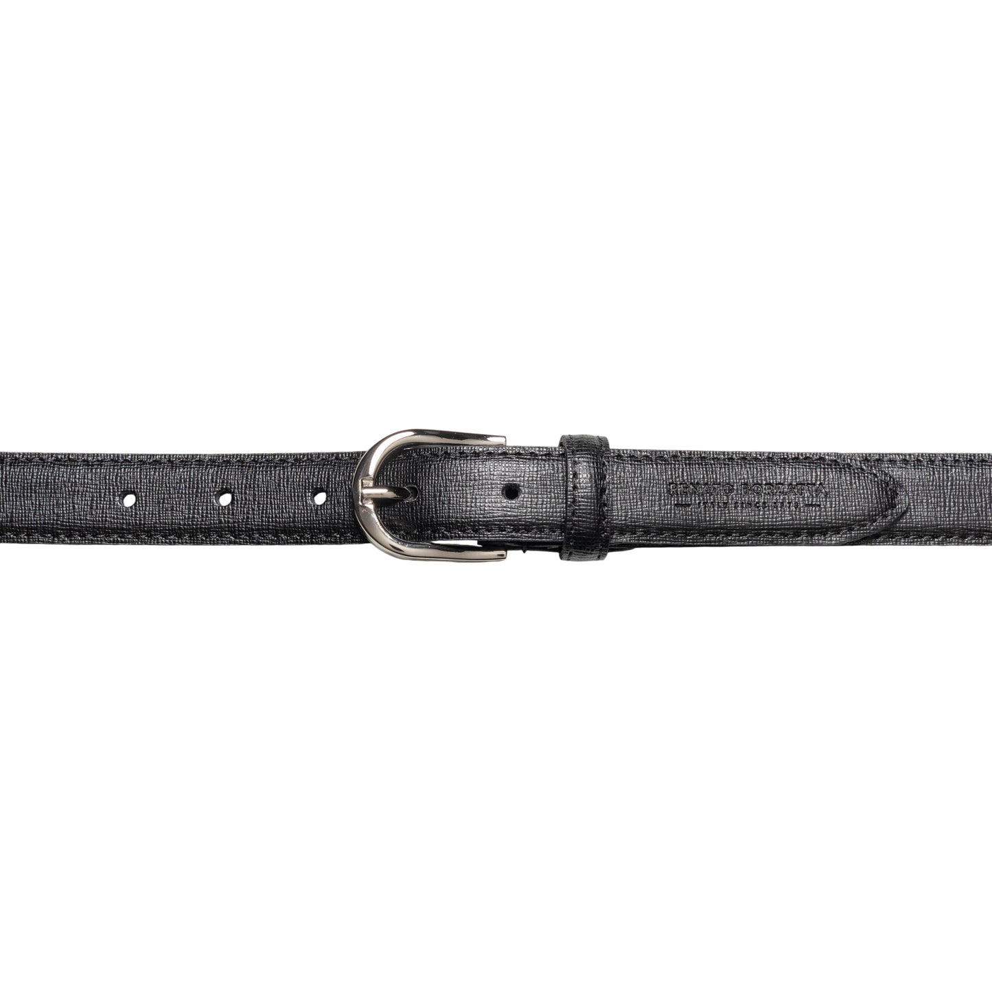 RB4016A | Women's Belt Made in Italy in Genuine Saffiano Leather. Polished Silver Buckle. Color: Black. Dimensions: 115 x 2.5 x 0.5 cm (waistline 100 cm)-1