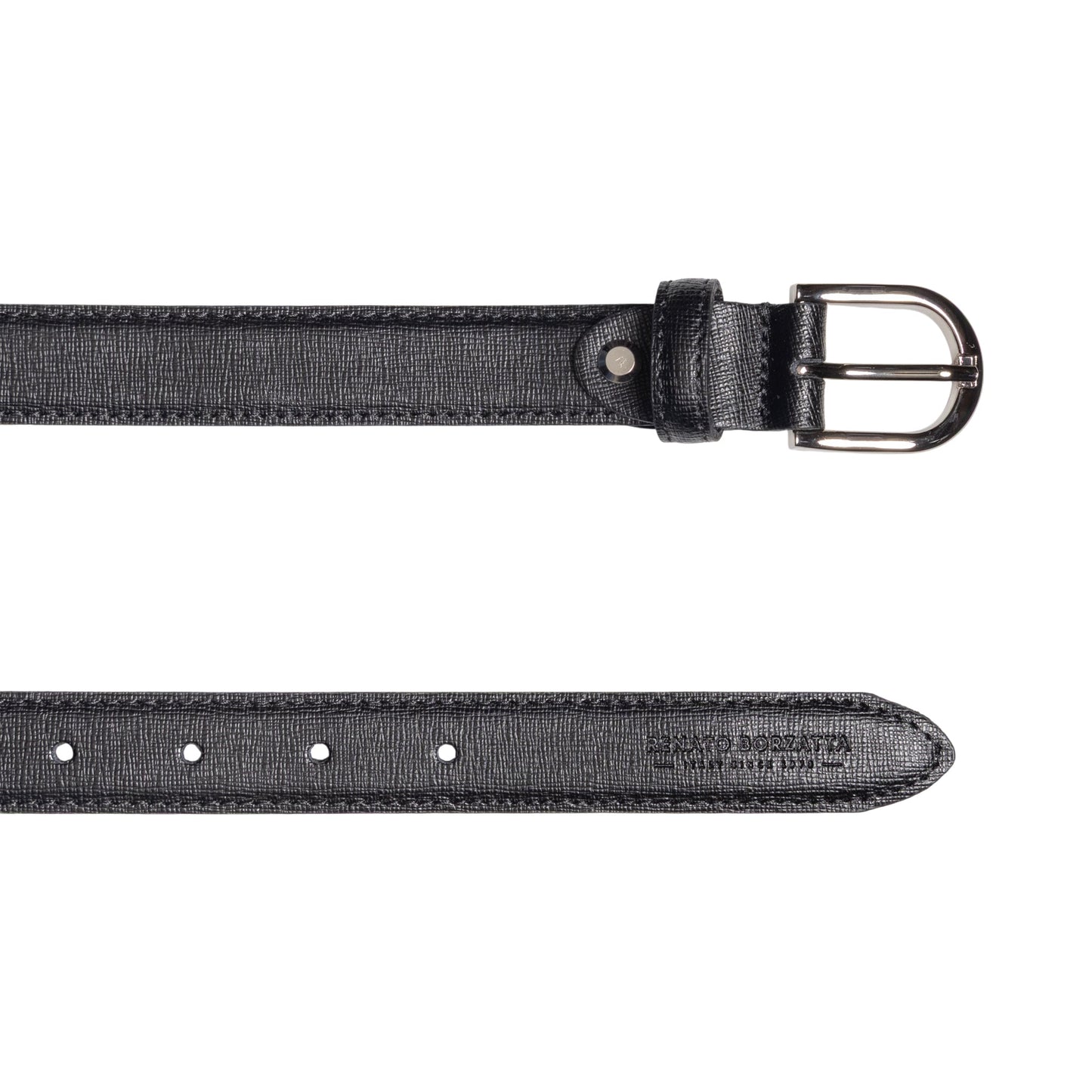 RB4016A | Women's Belt Made in Italy in Genuine Saffiano Leather. Polished Silver Buckle. Color: Black. Dimensions: 115 x 2.5 x 0.5 cm (waistline 100 cm)-2