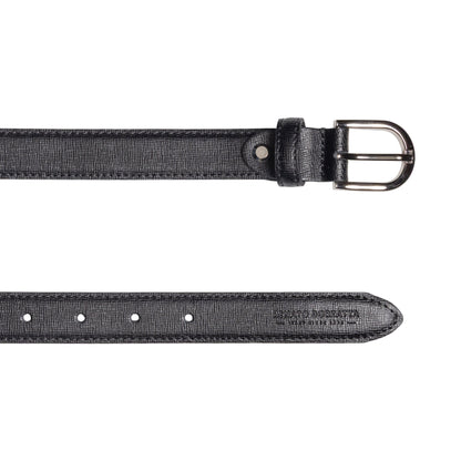 RB4016A | Women's Belt Made in Italy in Genuine Saffiano Leather. Polished Silver Buckle. Color: Black. Dimensions: 115 x 2.5 x 0.5 cm (waistline 100 cm)-2