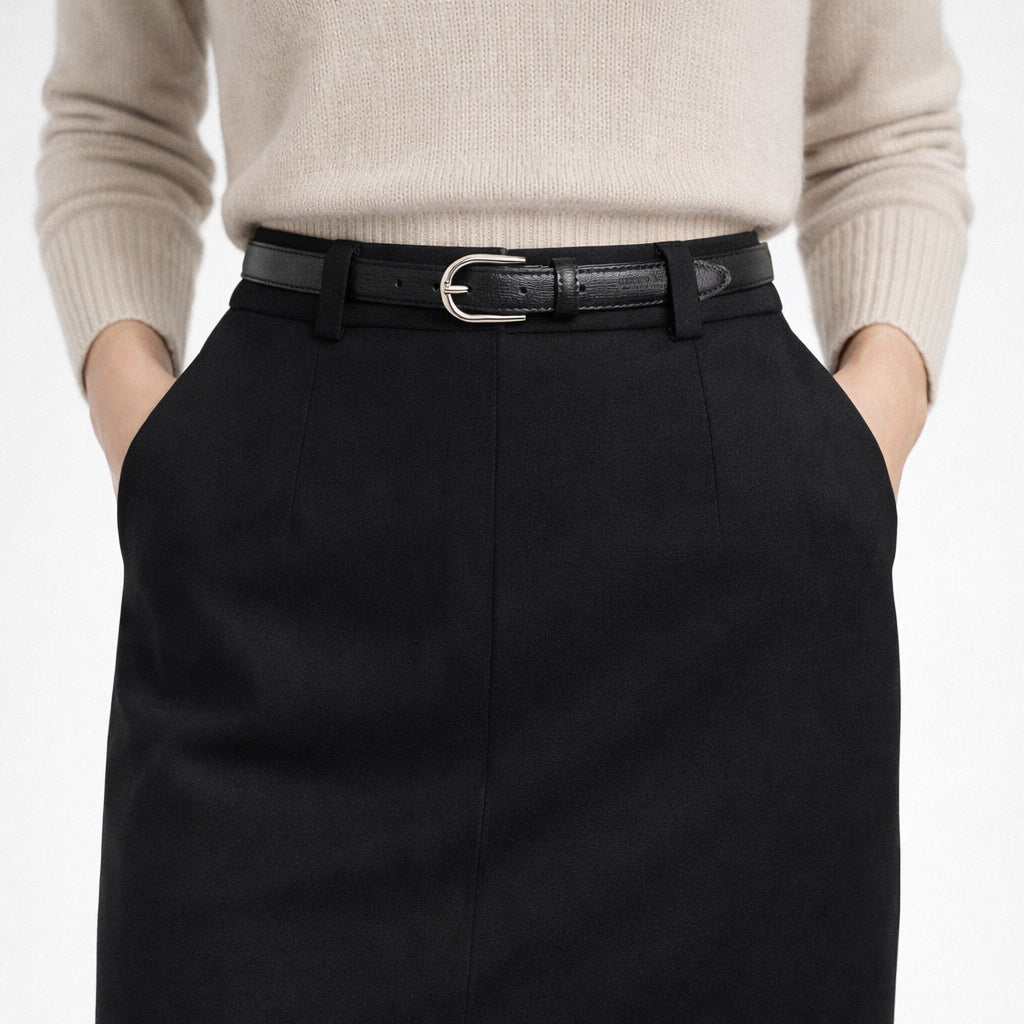 RB4016A | Women's Belt Made in Italy in Genuine Saffiano Leather. Polished Silver Buckle. Color: Black. Dimensions: 115 x 2.5 x 0.5 cm (waistline 100 cm)-3