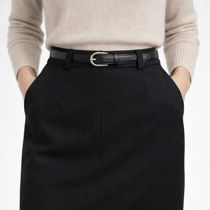 RB4016A | Women's Belt Made in Italy in Genuine Saffiano Leather. Polished Silver Buckle. Color: Black. Dimensions: 115 x 2.5 x 0.5 cm (waistline 100 cm)-3