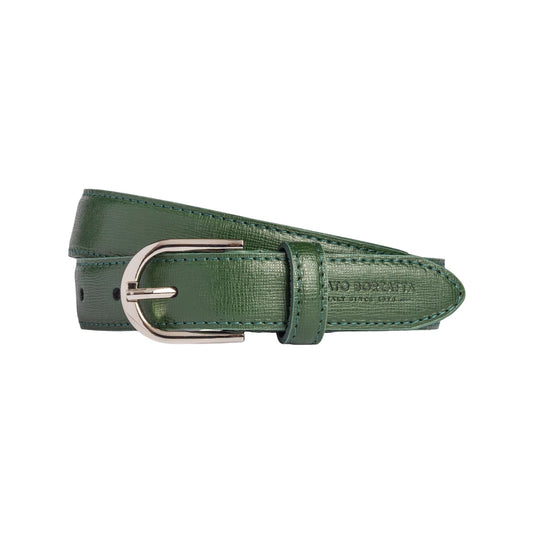 RB4016E | Women's Belt Made in Italy in Genuine Saffiano Leather. Polished Silver Buckle. Green. Dimensions: 115 x 2.5 x 0.5 cm (waistline 100 cm)-0