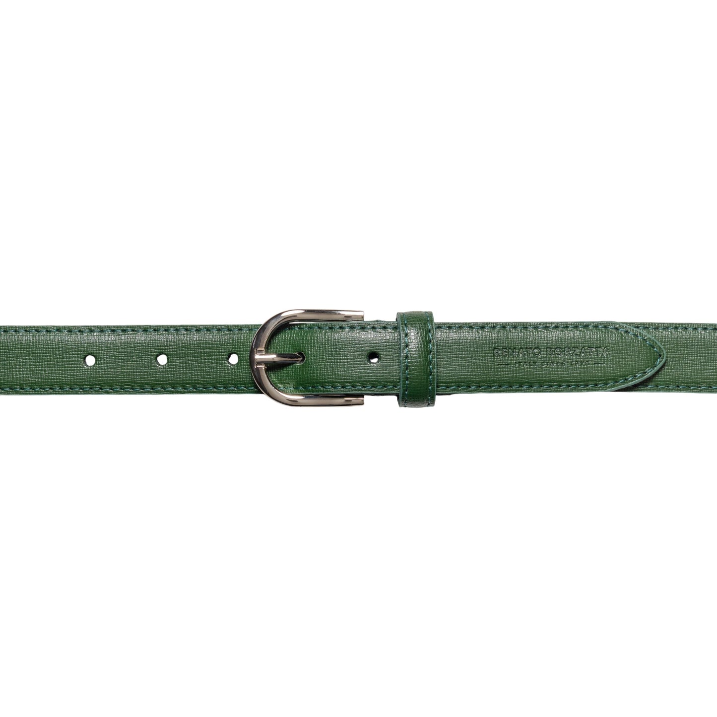 RB4016E | Women's Belt Made in Italy in Genuine Saffiano Leather. Polished Silver Buckle. Green. Dimensions: 115 x 2.5 x 0.5 cm (waistline 100 cm)-1