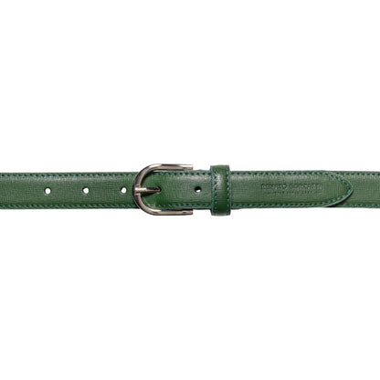 RB4016E | Women's Belt Made in Italy in Genuine Saffiano Leather. Polished Silver Buckle. Green. Dimensions: 115 x 2.5 x 0.5 cm (waistline 100 cm)-1
