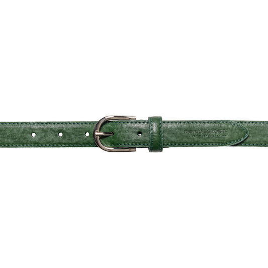 RB4016E | Women's Belt Made in Italy in Genuine Saffiano Leather. Polished Silver Buckle. Green. Dimensions: 115 x 2.5 x 0.5 cm (waistline 100 cm)-1