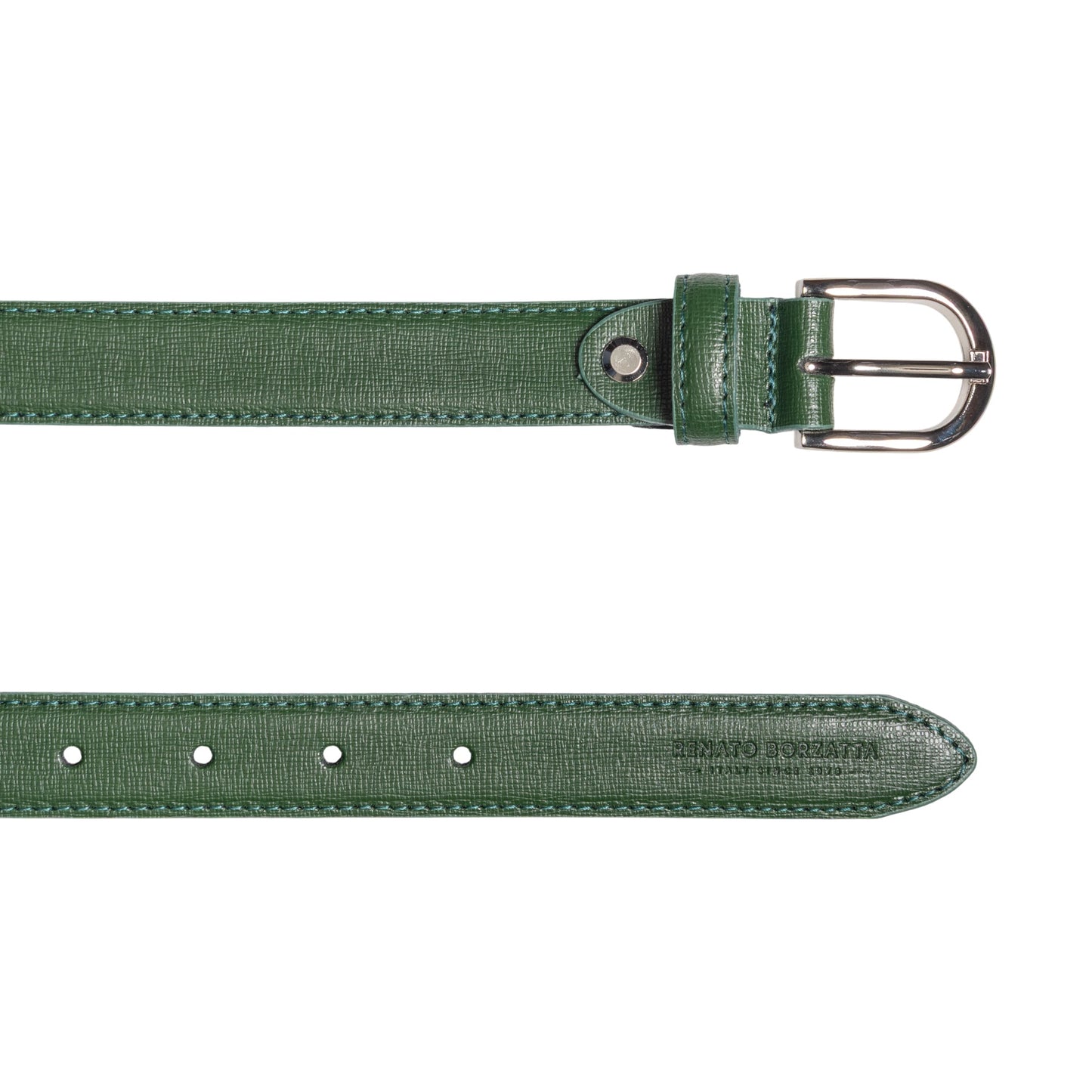 RB4016E | Women's Belt Made in Italy in Genuine Saffiano Leather. Polished Silver Buckle. Green. Dimensions: 115 x 2.5 x 0.5 cm (waistline 100 cm)-2