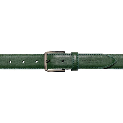 RB4017E | Women's Belt Made in Italy in Genuine Saffiano Leather. Polished Silver Buckle. Green. Dimensions: 115 x 3.0 x 0.5 cm (waistline 100 cm).-1