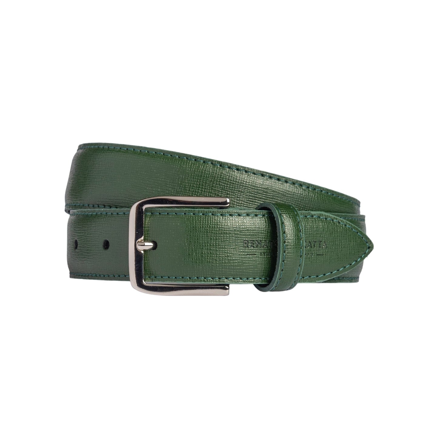 RB4017E | Women's Belt Made in Italy in Genuine Saffiano Leather. Polished Silver Buckle. Green. Dimensions: 115 x 3.0 x 0.5 cm (waistline 100 cm).-0