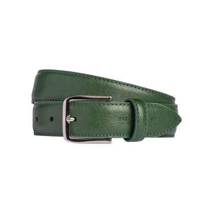RB4017E | Women's Belt Made in Italy in Genuine Saffiano Leather. Polished Silver Buckle. Green. Dimensions: 115 x 3.0 x 0.5 cm (waistline 100 cm).-0