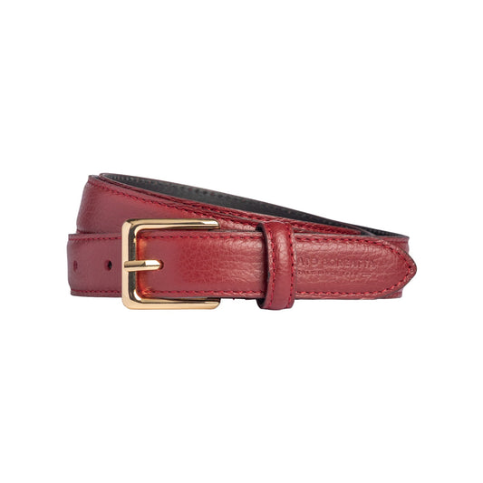 RB4022Q | Women's Belt Made in Italy in Genuine Dollar Grain Leather. Polished Gold-Finish Buckle. Ruby Color. Dimensions: 115 x 2.5 x 0.5 cm (waistline 100 cm)-0