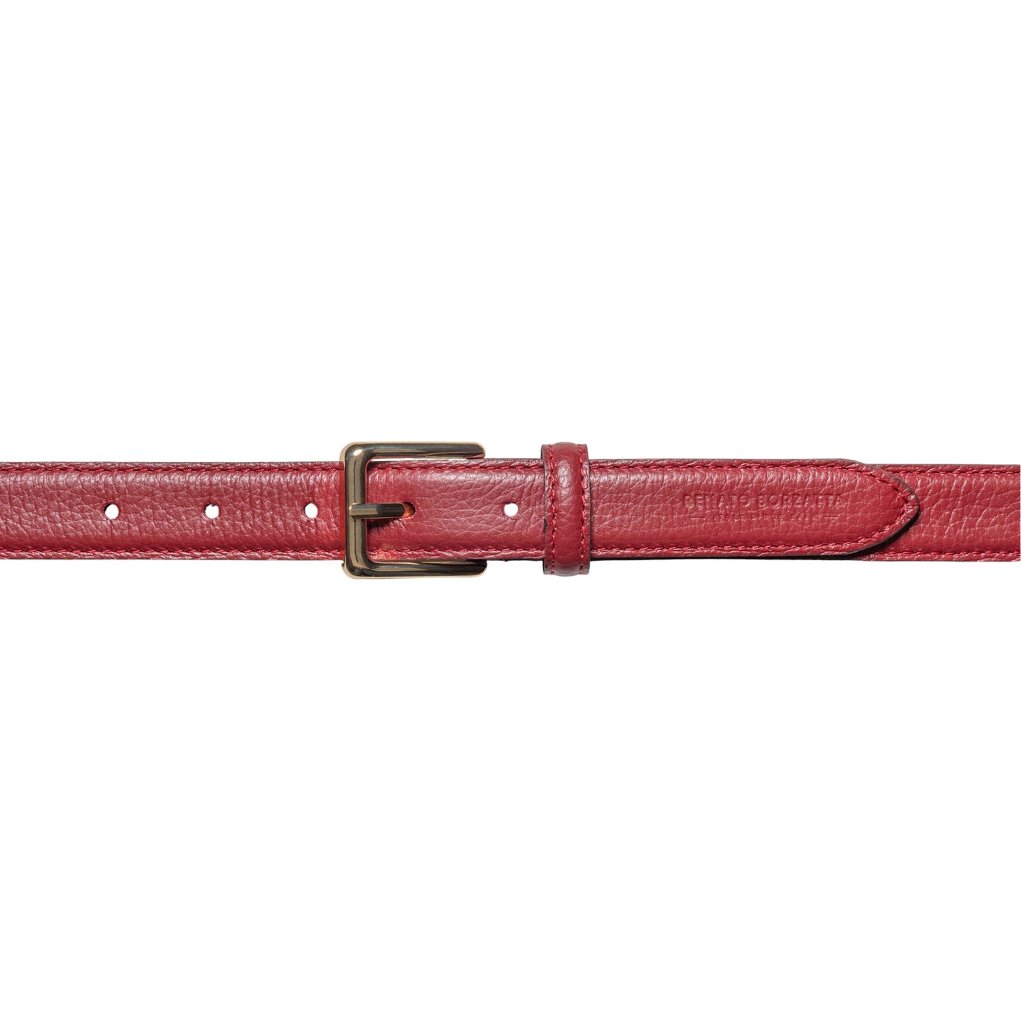 RB4022Q | Women's Belt Made in Italy in Genuine Dollar Grain Leather. Polished Gold-Finish Buckle. Ruby Color. Dimensions: 115 x 2.5 x 0.5 cm (waistline 100 cm)-1