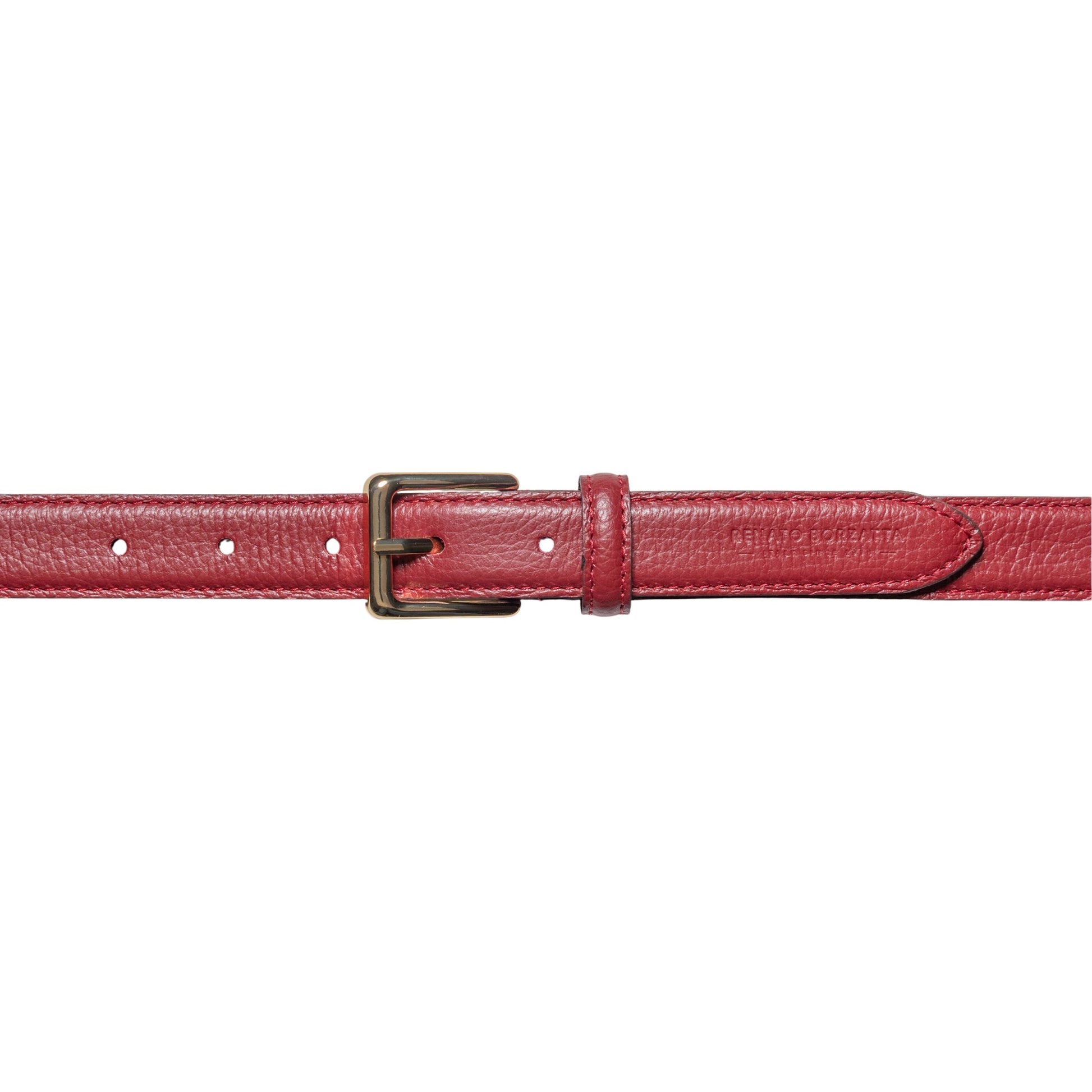 RB4022Q | Women's Belt Made in Italy in Genuine Dollar Grain Leather. Polished Gold-Finish Buckle. Ruby Color. Dimensions: 115 x 2.5 x 0.5 cm (waistline 100 cm)-1