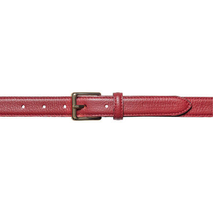 RB4022Q | Women's Belt Made in Italy in Genuine Dollar Grain Leather. Polished Gold-Finish Buckle. Ruby Color. Dimensions: 115 x 2.5 x 0.5 cm (waistline 100 cm)-1