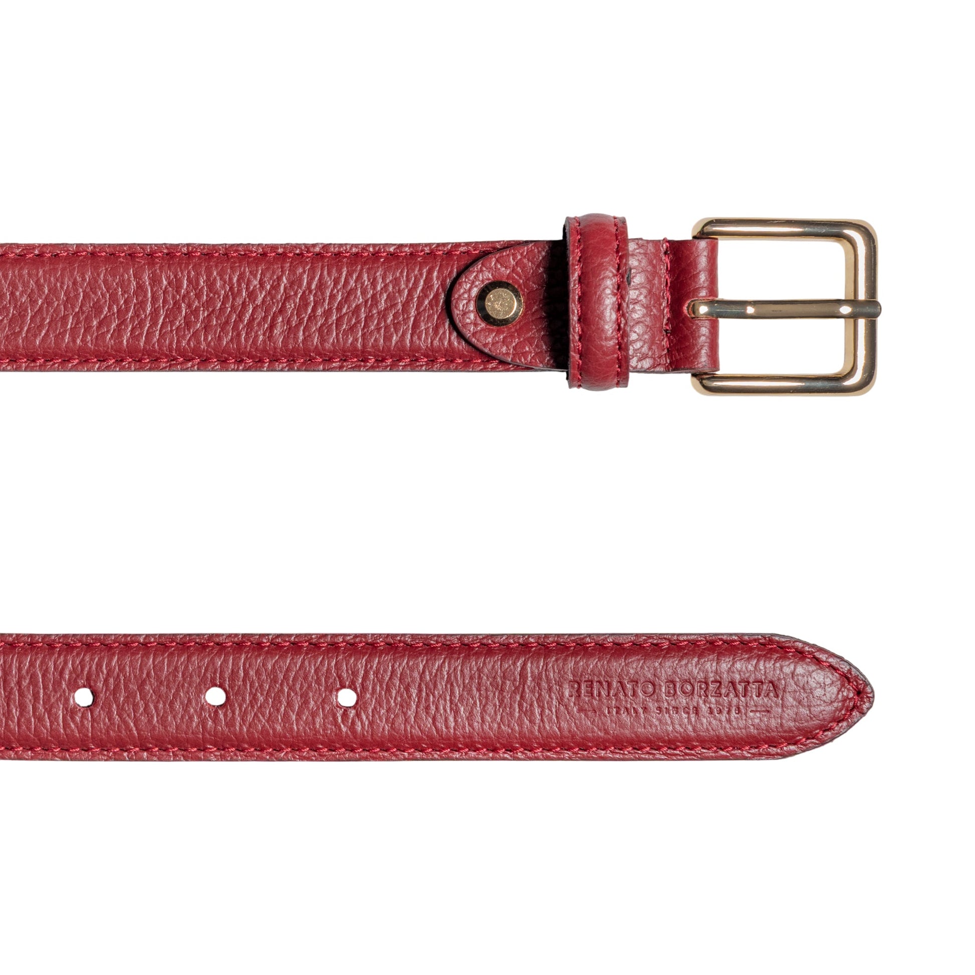 RB4022Q | Women's Belt Made in Italy in Genuine Dollar Grain Leather. Polished Gold-Finish Buckle. Ruby Color. Dimensions: 115 x 2.5 x 0.5 cm (waistline 100 cm)-2