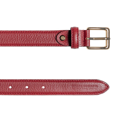 RB4022Q | Women's Belt Made in Italy in Genuine Dollar Grain Leather. Polished Gold-Finish Buckle. Ruby Color. Dimensions: 115 x 2.5 x 0.5 cm (waistline 100 cm)-2