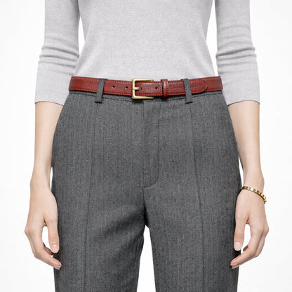 RB4022Q | Women's Belt Made in Italy in Genuine Dollar Grain Leather. Polished Gold-Finish Buckle. Ruby Color. Dimensions: 115 x 2.5 x 0.5 cm (waistline 100 cm)-3