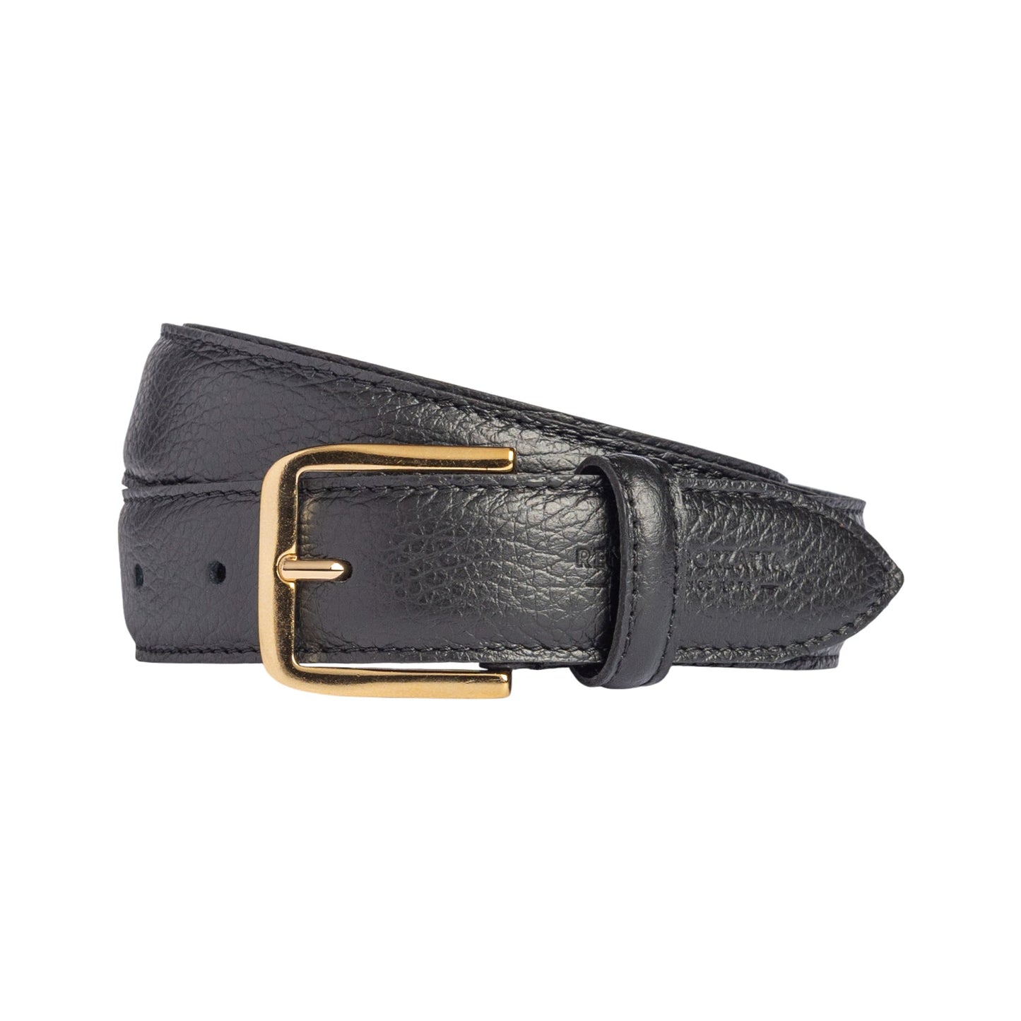 RB4023A | Women's Belt Made in Italy in Genuine Dollar Grain Leather. Polished Gold-Finish Buckle. Color: Black. Dimensions: 115 x 3.0 x 0.5 cm (waistline 100 cm)-0