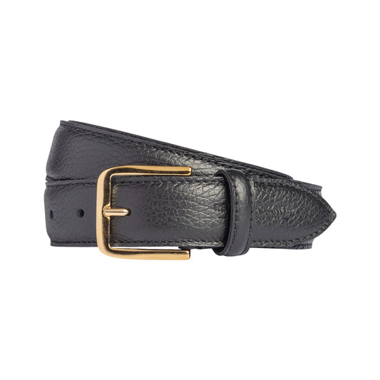 RB4023A | Women's Belt Made in Italy in Genuine Dollar Grain Leather. Polished Gold-Finish Buckle. Color: Black. Dimensions: 115 x 3.0 x 0.5 cm (waistline 100 cm)-0