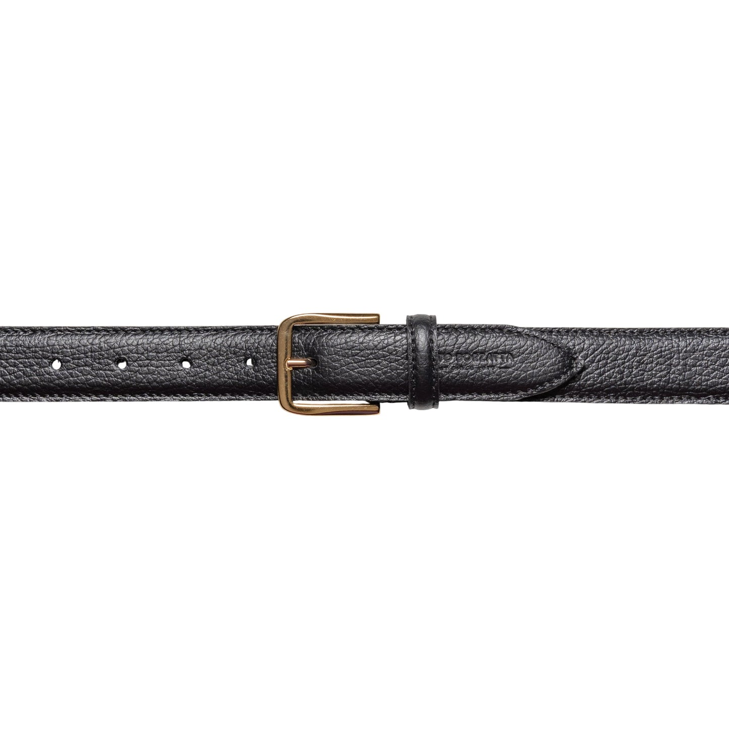 RB4023A | Women's Belt Made in Italy in Genuine Dollar Grain Leather. Polished Gold-Finish Buckle. Color: Black. Dimensions: 115 x 3.0 x 0.5 cm (waistline 100 cm)-1