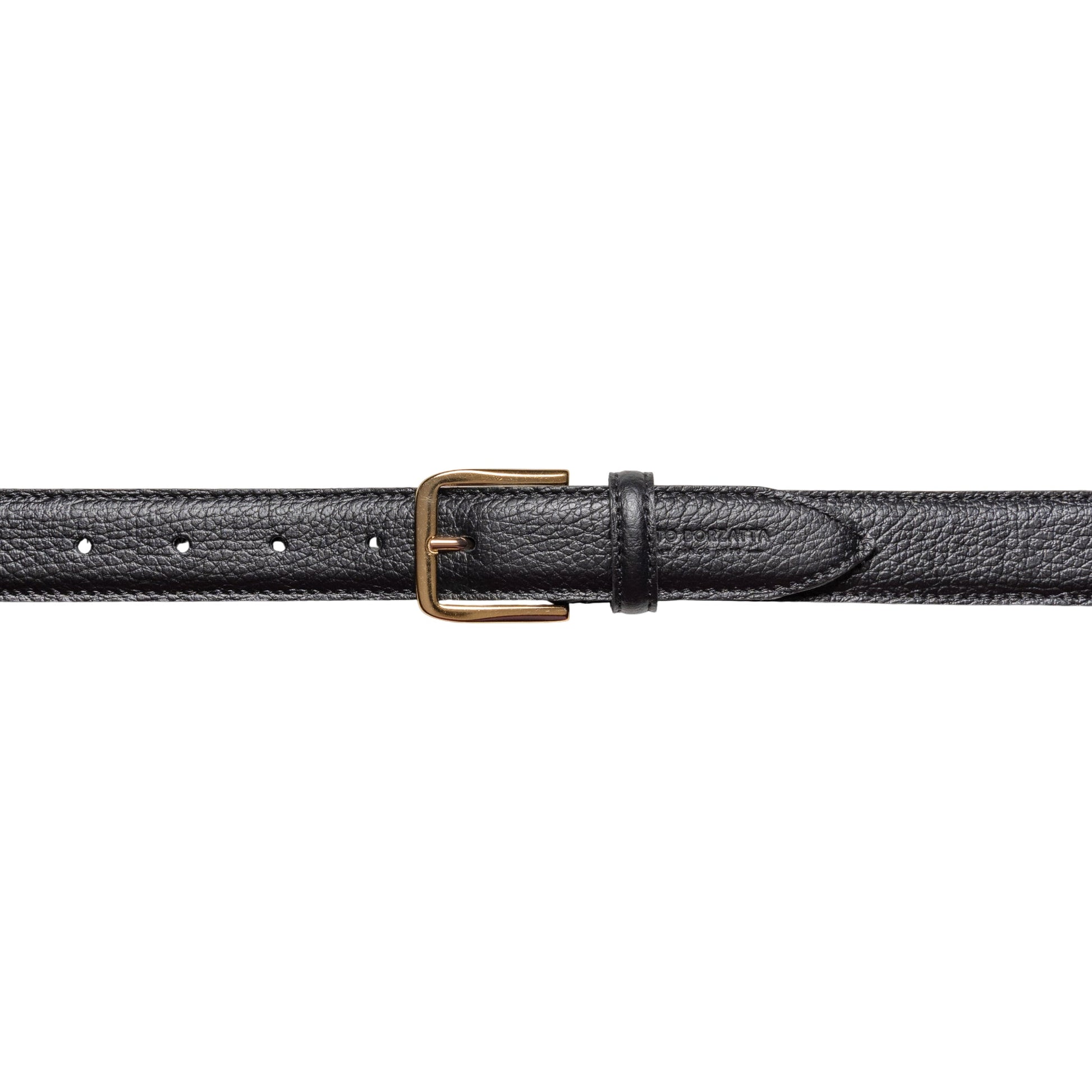 RB4023A | Women's Belt Made in Italy in Genuine Dollar Grain Leather. Polished Gold-Finish Buckle. Color: Black. Dimensions: 115 x 3.0 x 0.5 cm (waistline 100 cm)-1