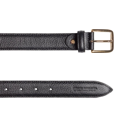 RB4023A | Women's Belt Made in Italy in Genuine Dollar Grain Leather. Polished Gold-Finish Buckle. Color: Black. Dimensions: 115 x 3.0 x 0.5 cm (waistline 100 cm)-2